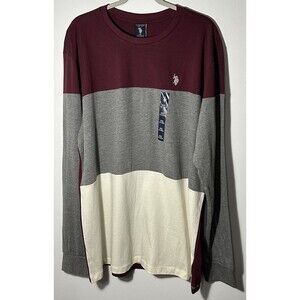 U.S. POLO ASSN Shirt Men’s Size XXL Maroon/ Gray/Cream Colorblock Embroidered